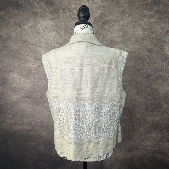 COUTURE ST JOHN Beige 100% Raw Silk lined Sleeveless Jacket sz 16 NWT - Picture 4 of 8